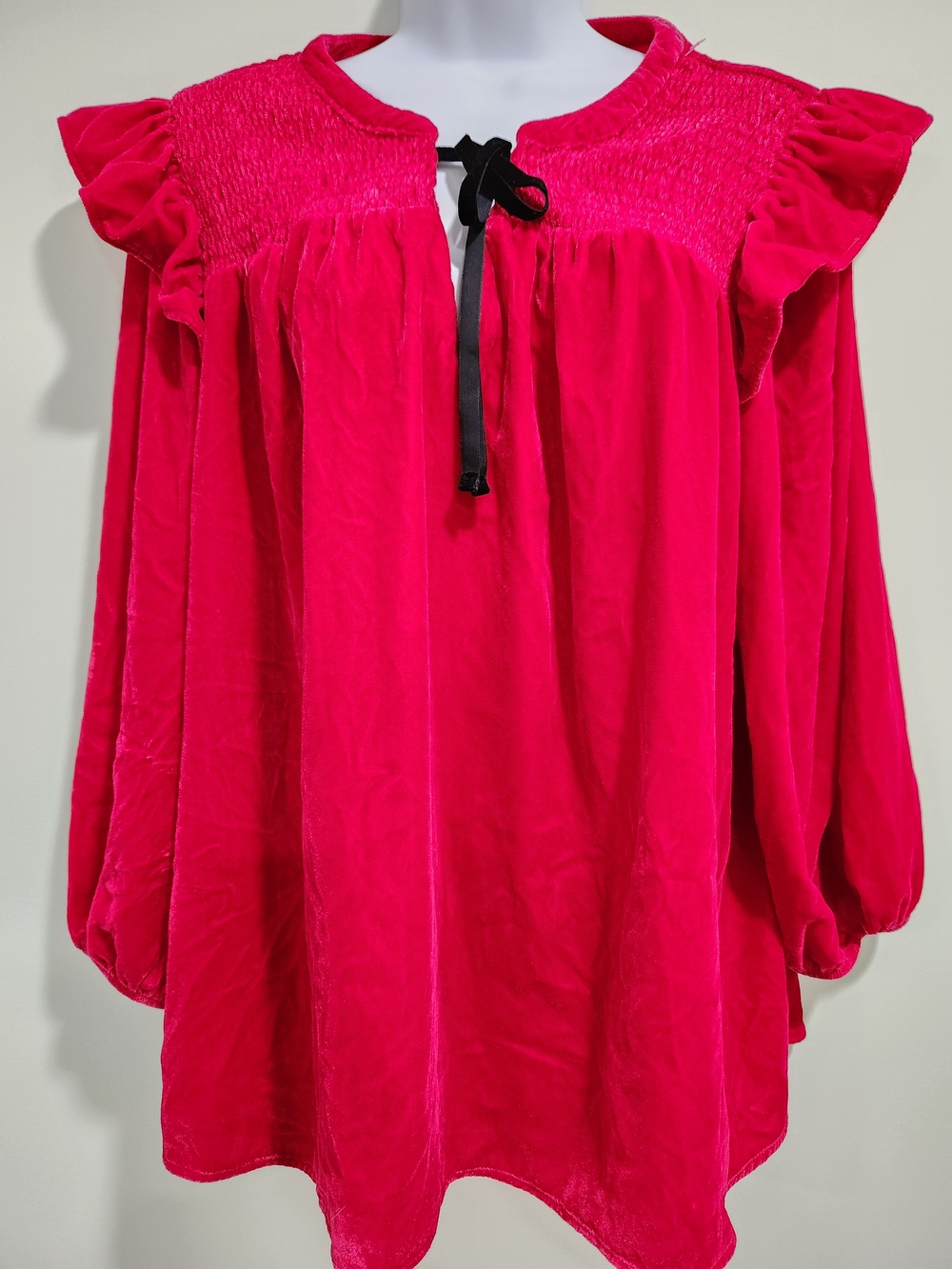 Cato Red Velvet Ruffle Peasant Tunic